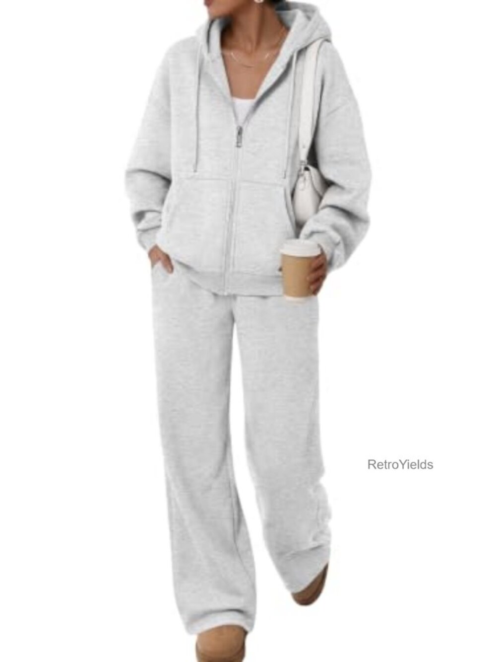 Womens 2 Piece Zip Up Sweatsuit Lounge Set Fleece